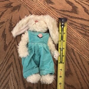 Ty Beanie Baby Bunny White Plush Teal Overalls Heart Tag Long Ears